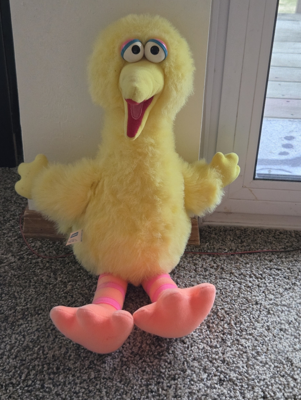 Vintage Talking Big Bird Plush Toy - Yellow with Pink Feet